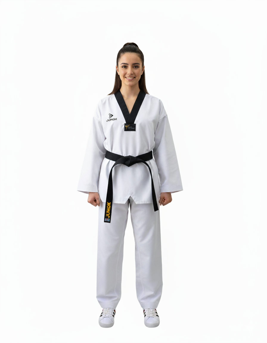 JUMOK SİYAH YAKA TAEKWONDO FİTİLLİ ELBİSE